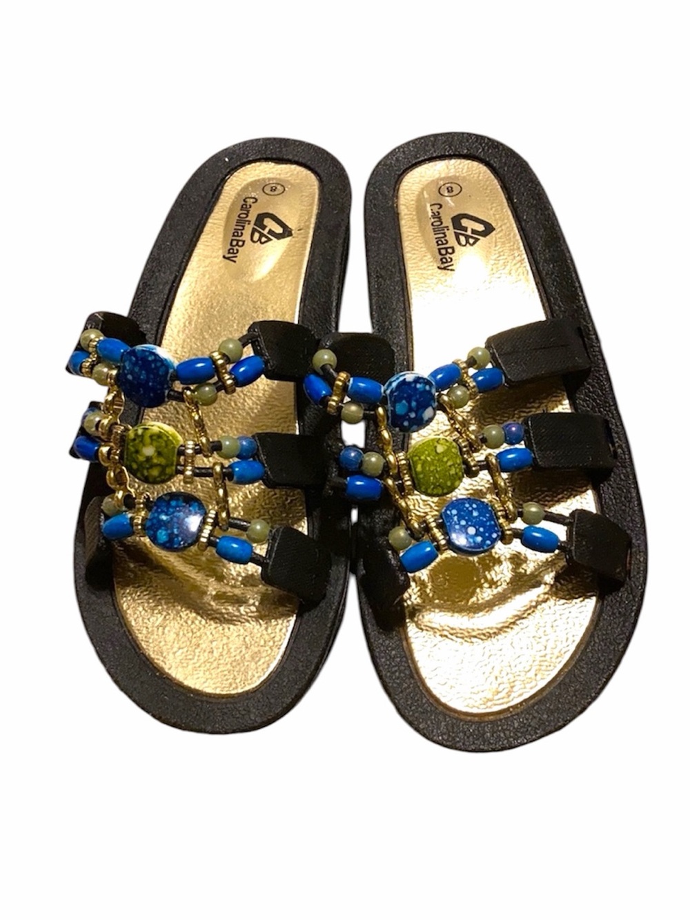 Carolina Bay Gold, Blue, & Green Beaded Sandals